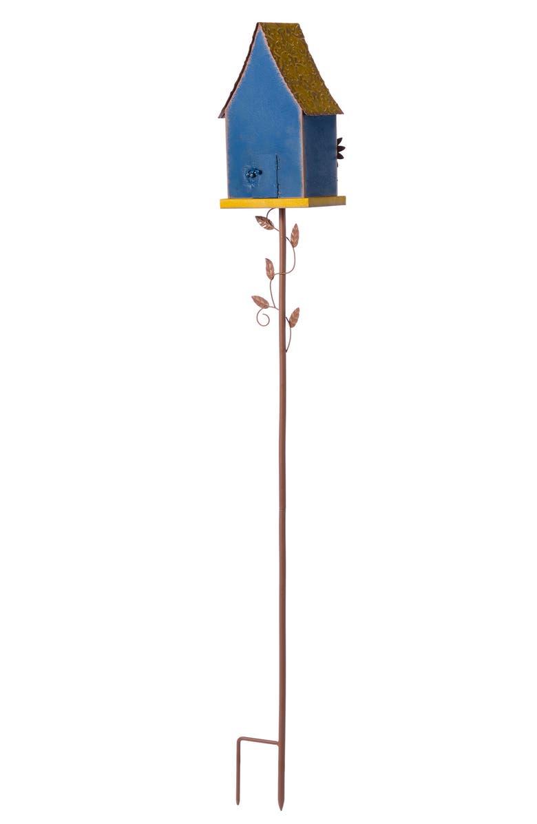 Glitzhome 52"H Metal Daisy Decorative Garden Birdhouse with Stake, Alternate, color, Blue