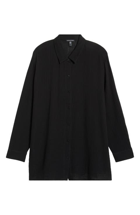 Classic Collar Easy Organic Cotton Button-Up Shirt (Plus)