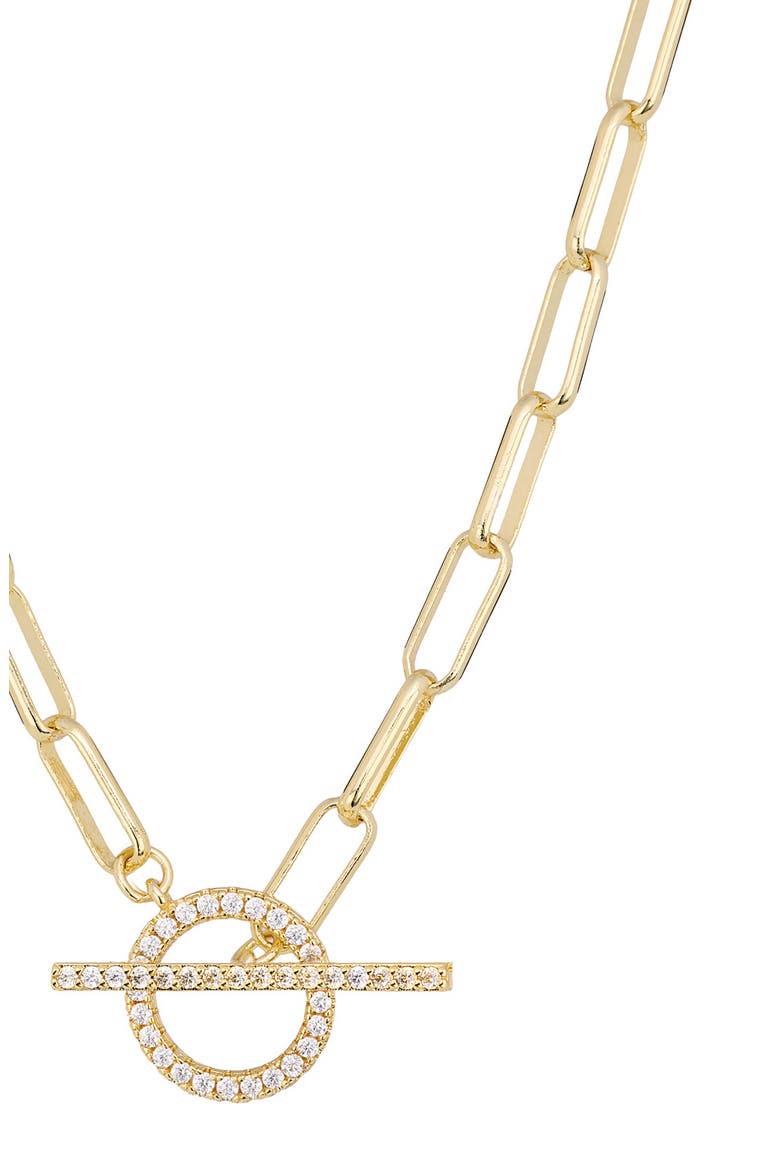 Pavé Paper Clip Chain Toggle Necklace, Alternate, color, GOLD