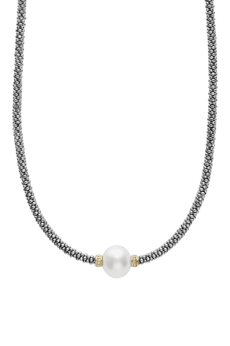 Luna Pearl Station Collar Necklace, Main, color, SILVER/PEARL