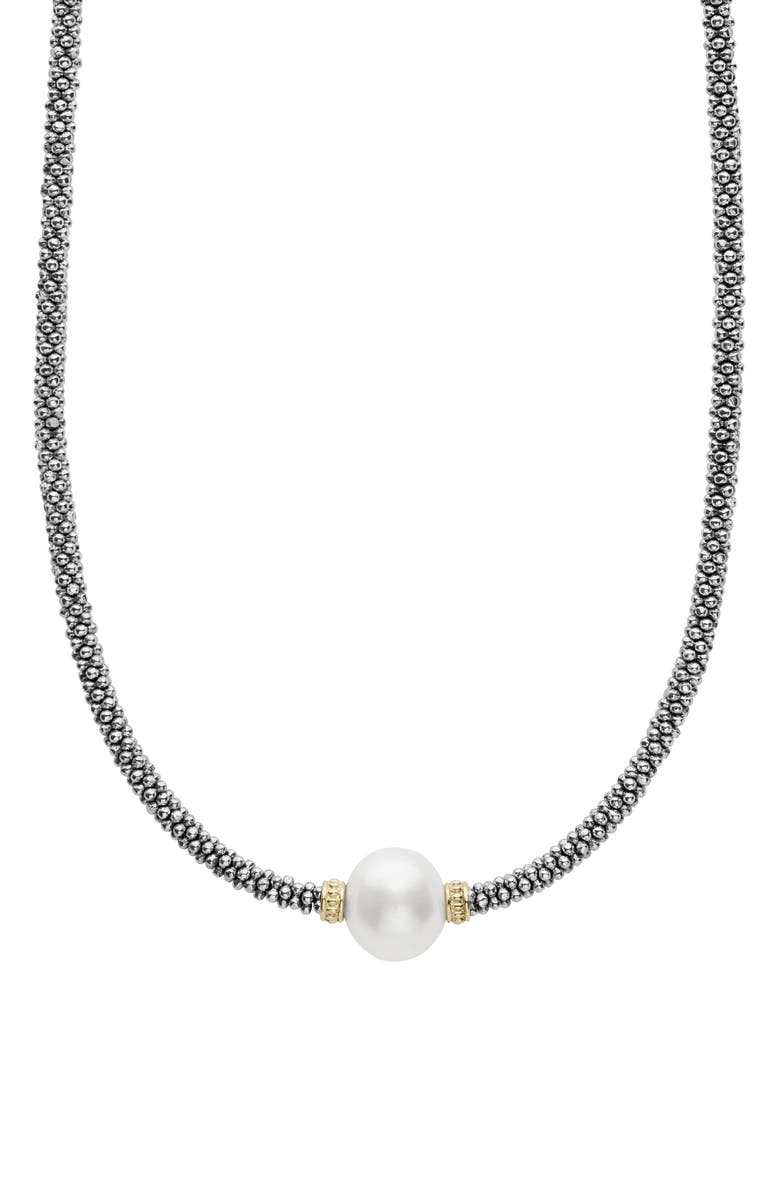 LAGOS Luna Pearl Station Collar Necklace, Main, color, Silver/Pearl