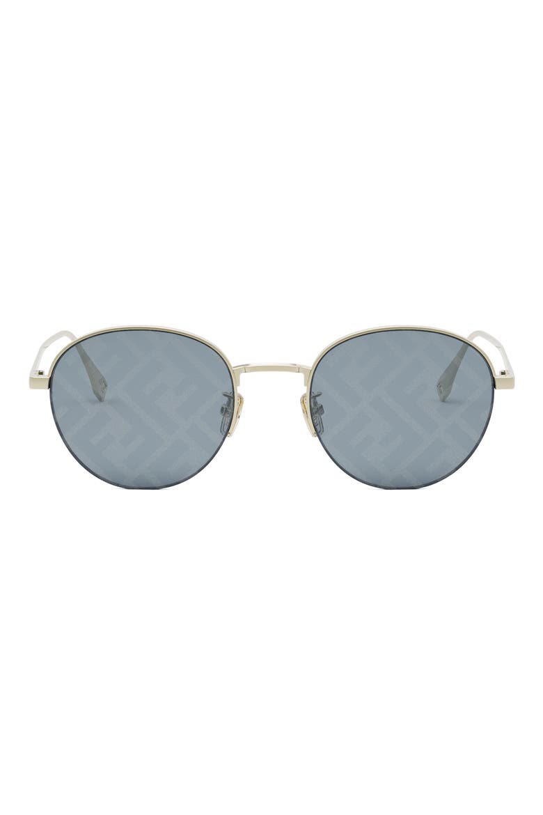 'Fendi Travel 52mm Mirrored Round Sunglasses, Main, color, GOLD / BLUE MIRROR