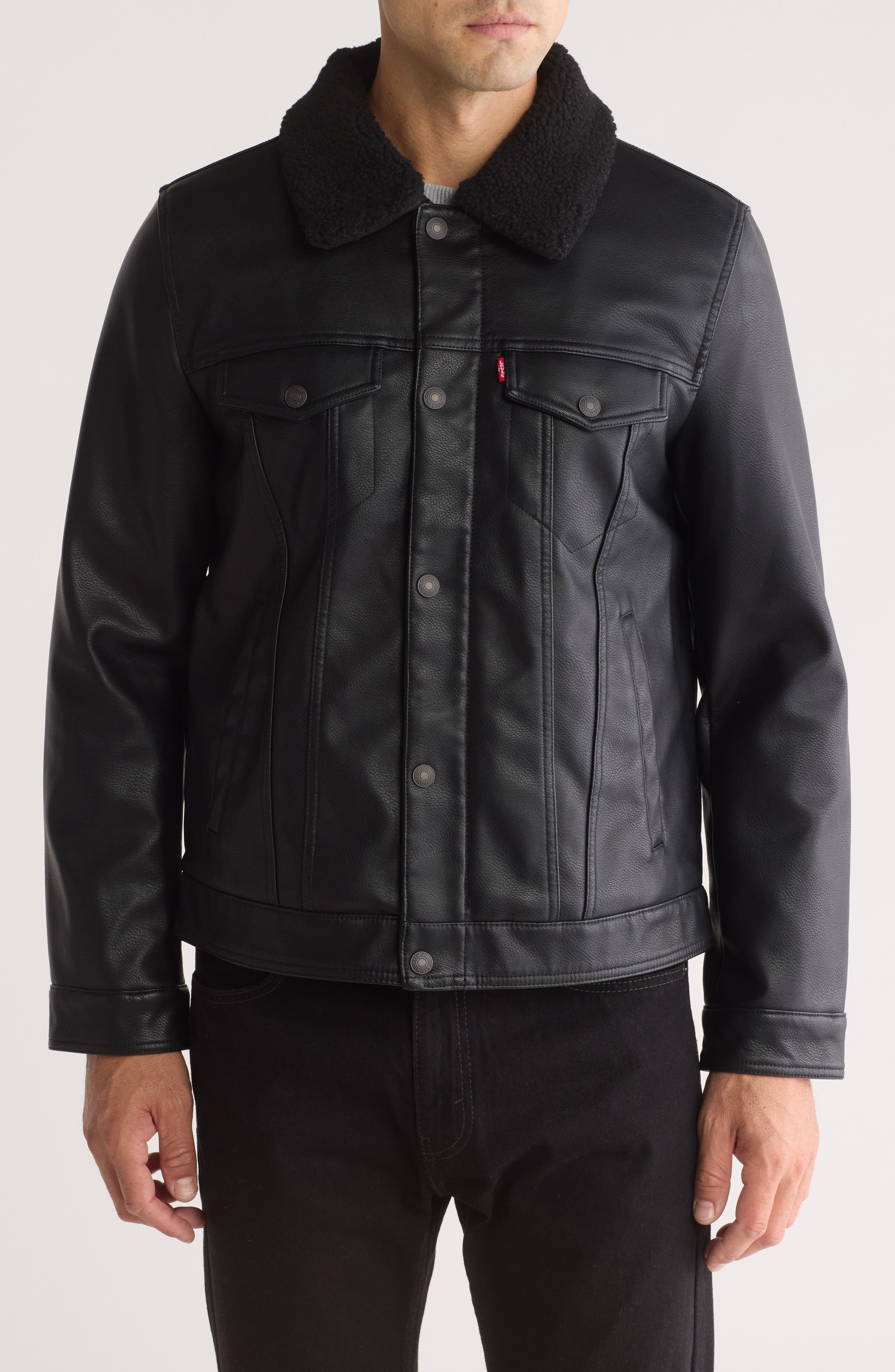 Levi's® Faux Leather Faux Shearling Collar Jacket