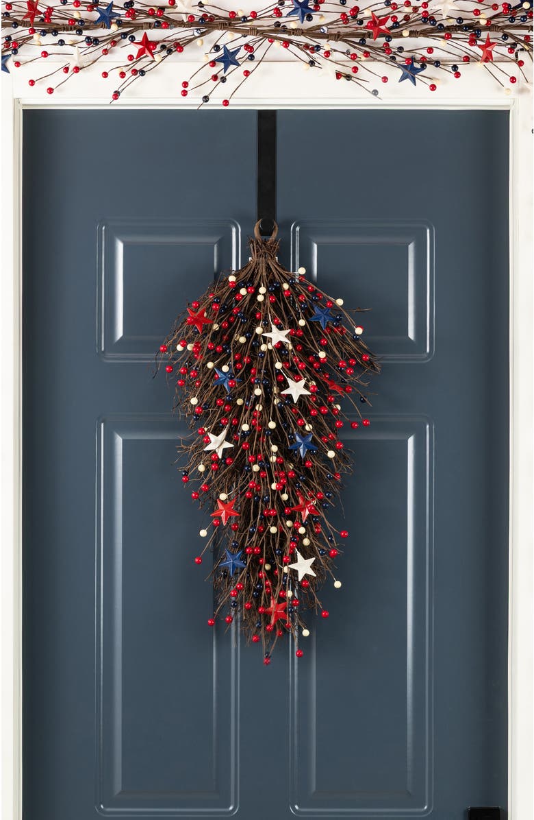 Glitzhome 28"H Patriotic Americana Stars 
Berry Swag, Alternate, color, Blue