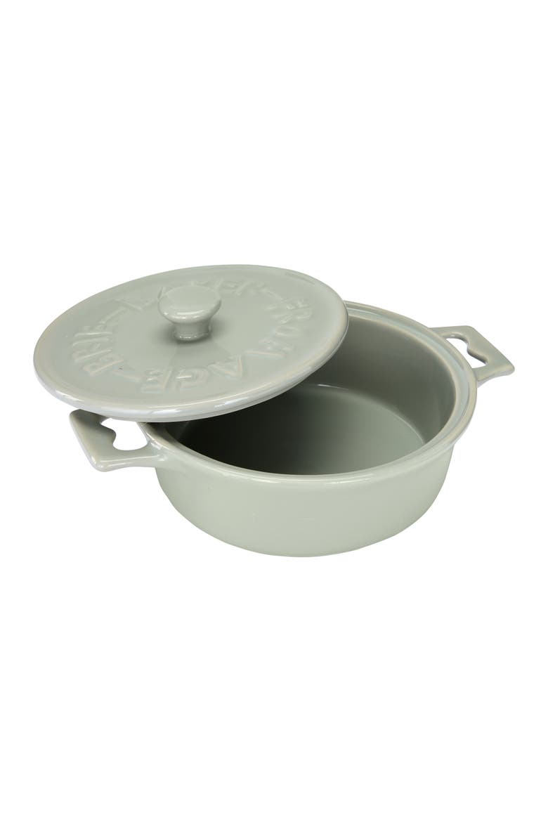 Round Lidded Stoneware Brie Bakers with Wood Spreaders, Alternate, color, Grey
