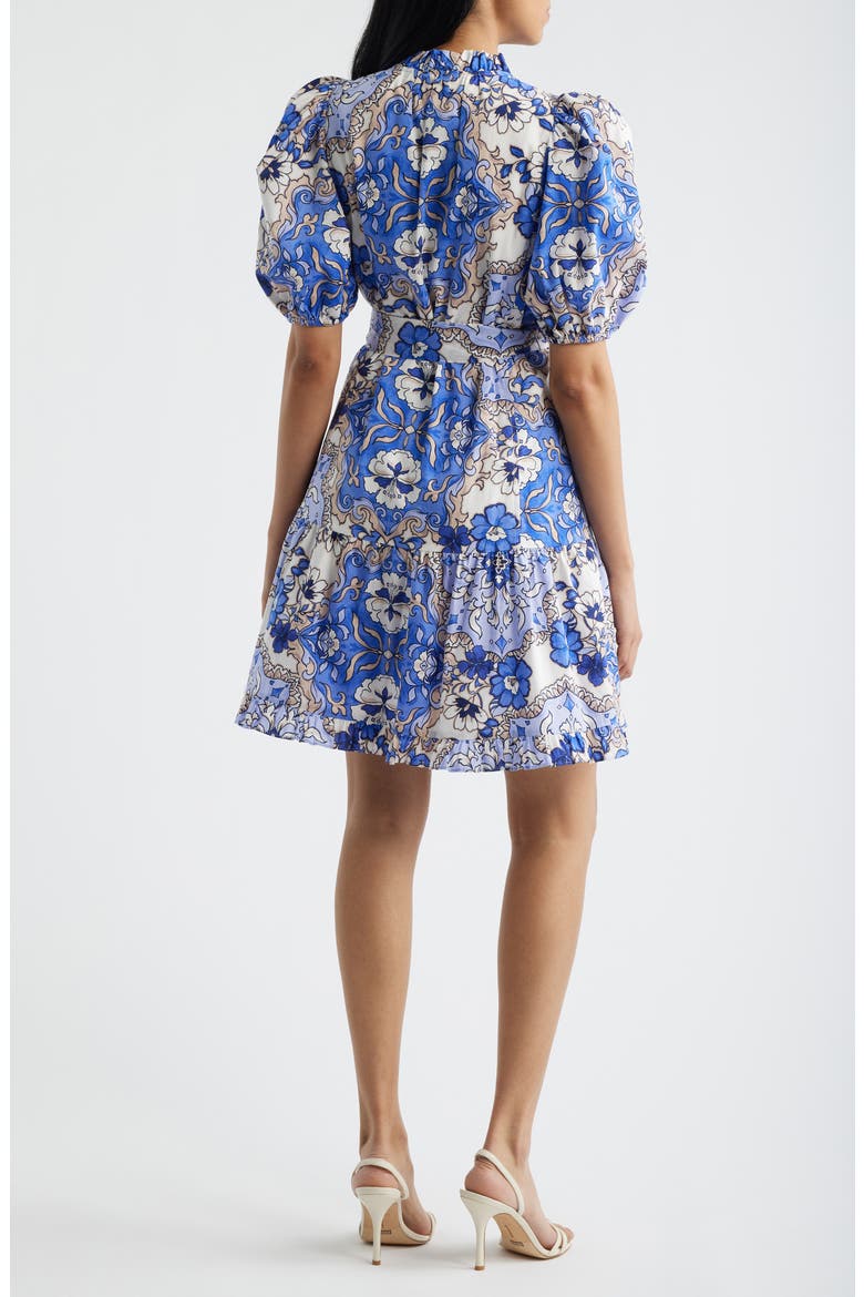 Puffy Sleeve Print Minidress, Alternate, color, BLUE MULTI