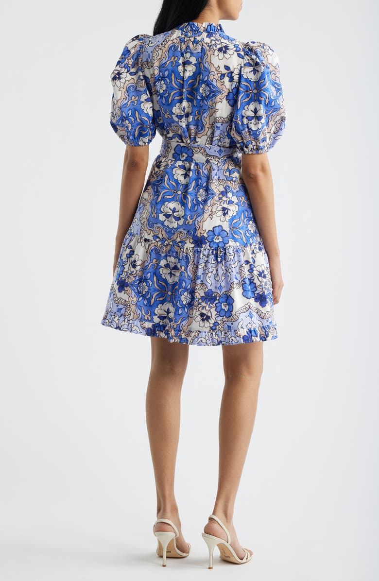 Vince Camuto Puffy Sleeve Print Minidress, Alternate, color, Blue Multi