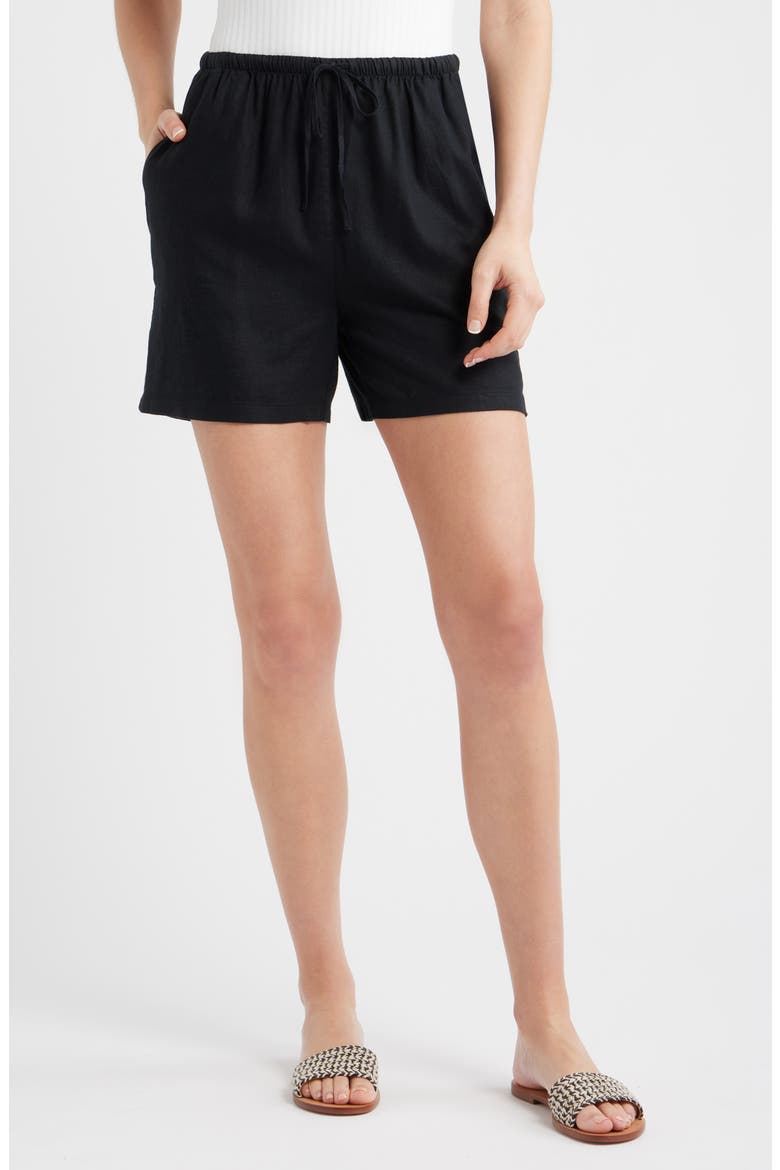 Linen Blend Shorts, Main, color, BLACK