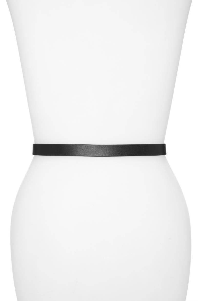 Petit Square Buckle Leather Belt, Alternate, color, NOIR