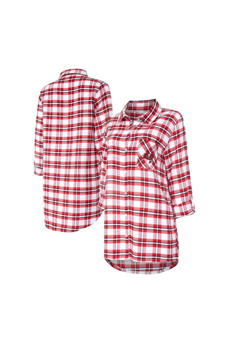 Women's Concepts Sport Red Tampa Bay Buccaneers Sienna Plaid Full-Button Long Sleeve Nightshirt, Main, color, Red