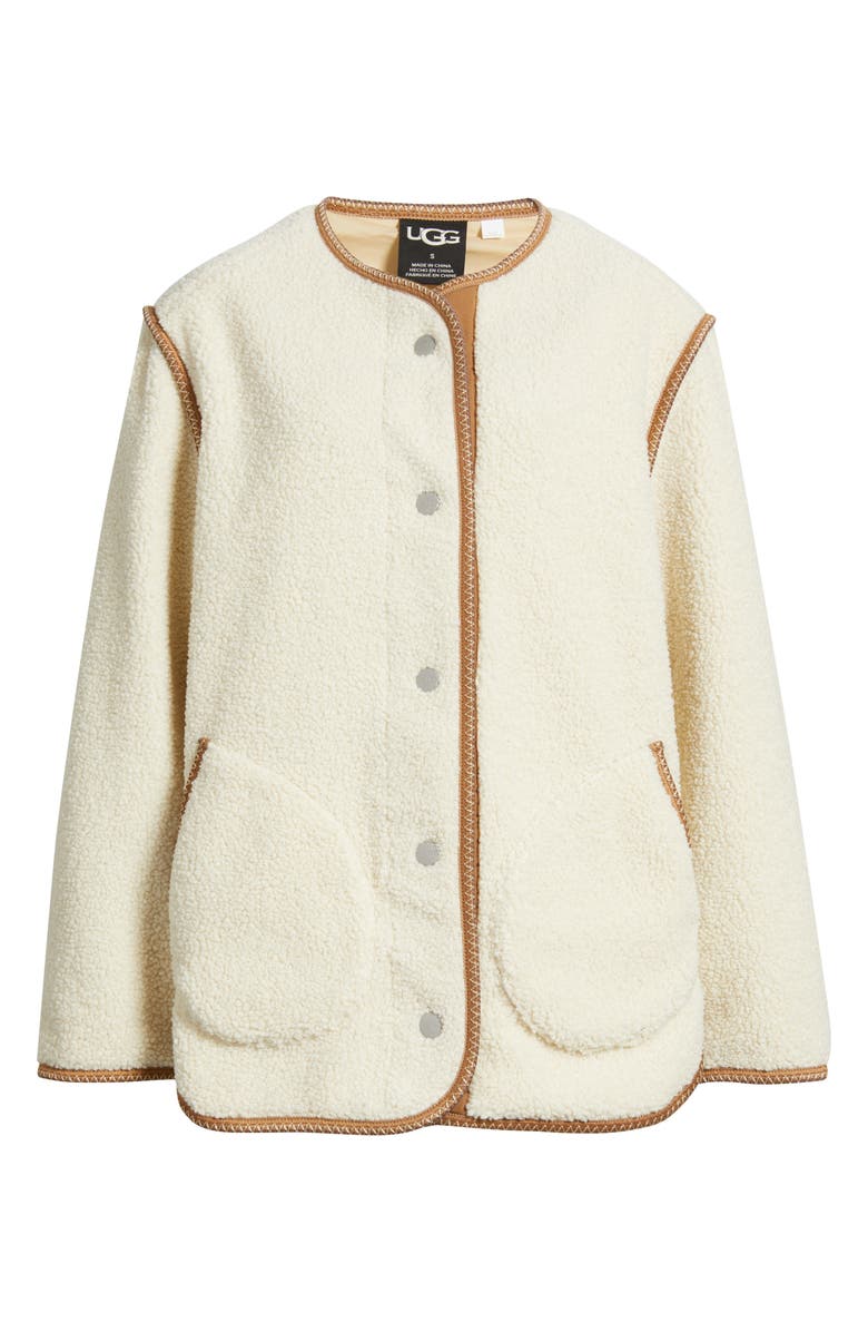 UGG<sup>®</sup> Emmersyn UGGbraid Trim High Pile Fleece Coat, Alternate, color, Cream