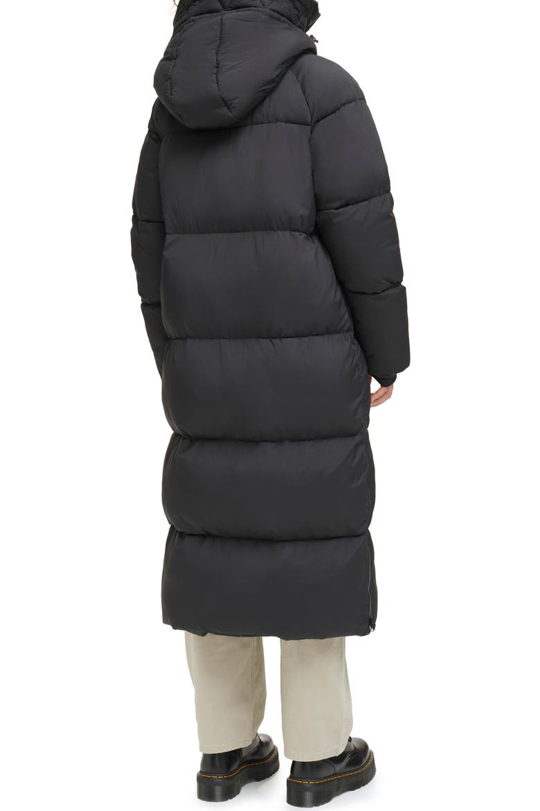 Side Zip Hooded Maxi Puffer Jacket, Alternate, color, BLACK