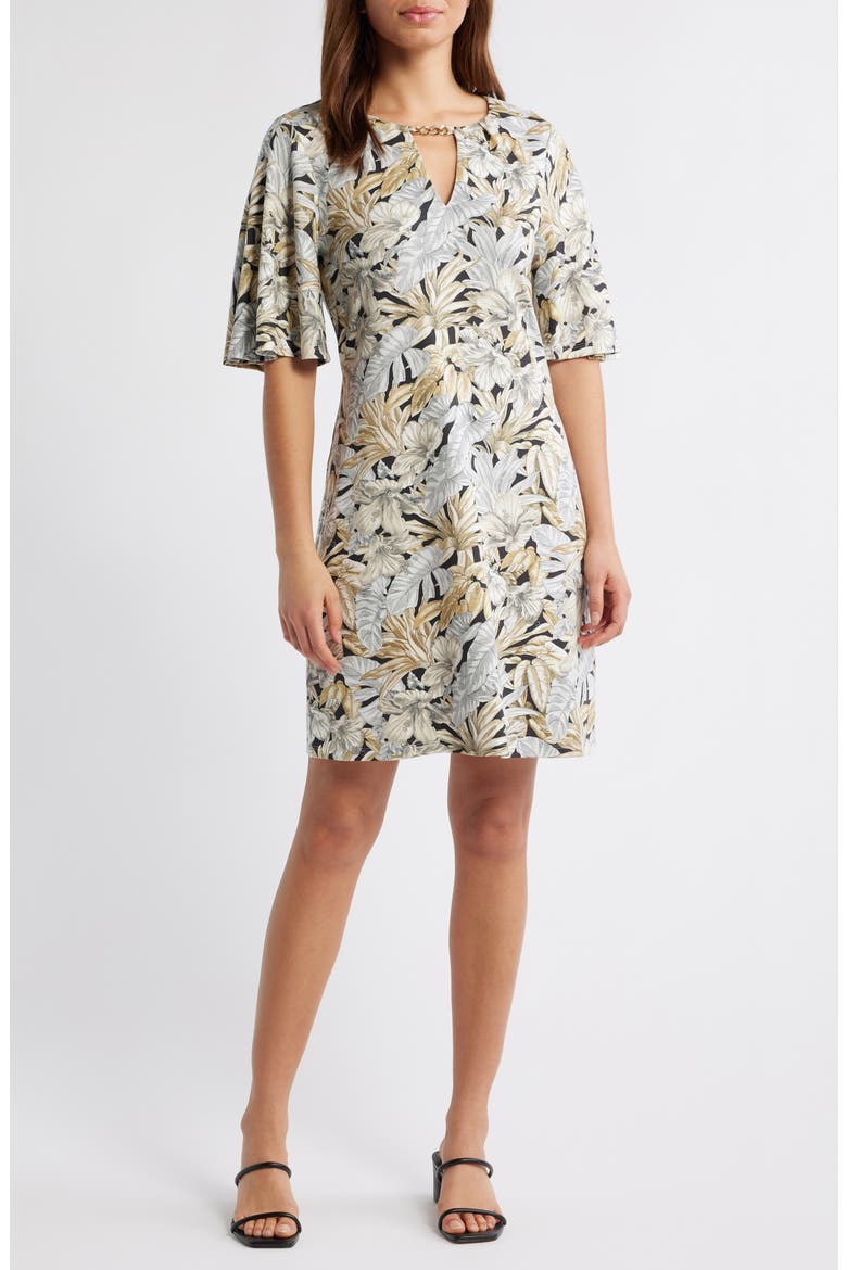 Darcy Floral Print Flutter Sleeve Dress, Main, color, BLACK