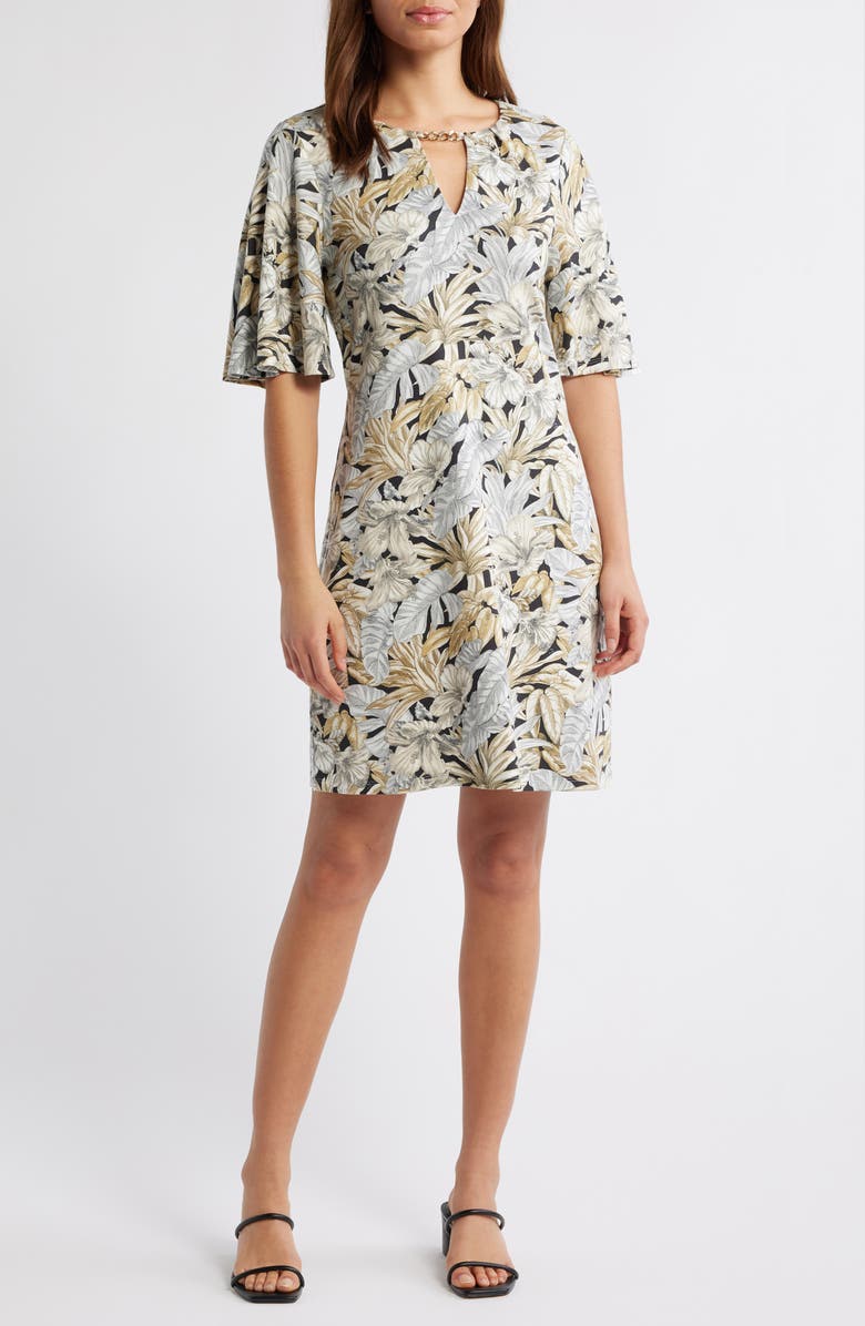Tommy Bahama Darcy Floral Print Flutter Sleeve Dress, Main, color, Black