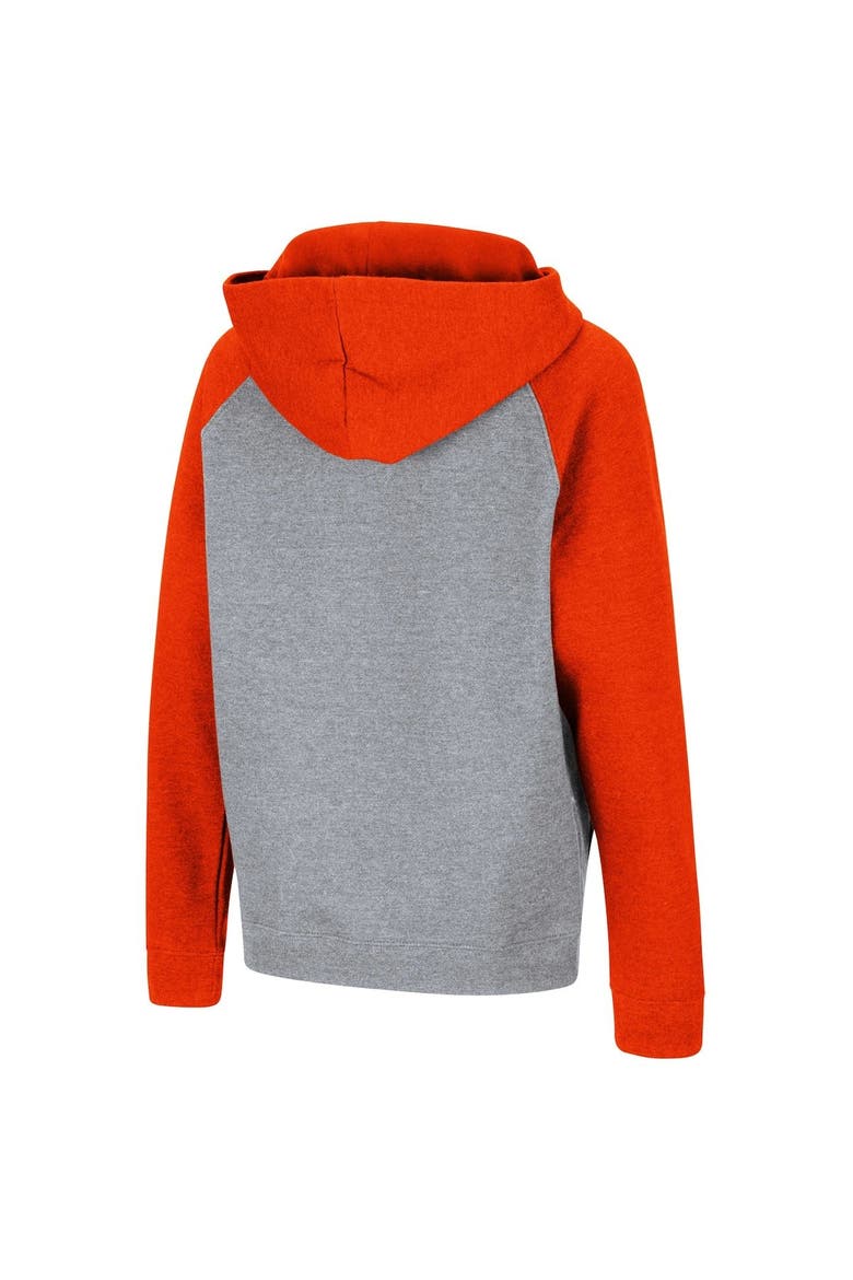 Youth Colosseum Heathered Gray/Orange Clemson Tigers Logo Wordmark Raglan Pullover Hoodie, Alternate, color, Heather Gray