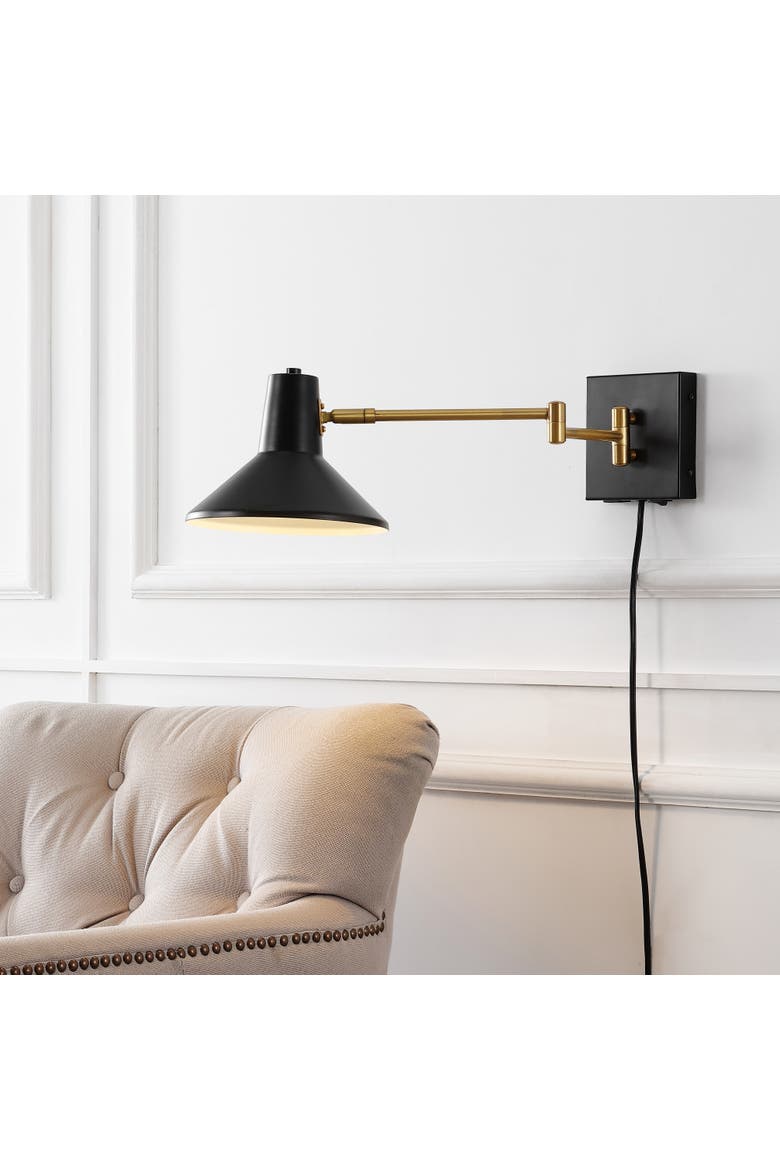 Hygge Swing Arm 1-Light Modern Midcentury Iron USB Charging Port LED Sconce, Alternate, color, Black