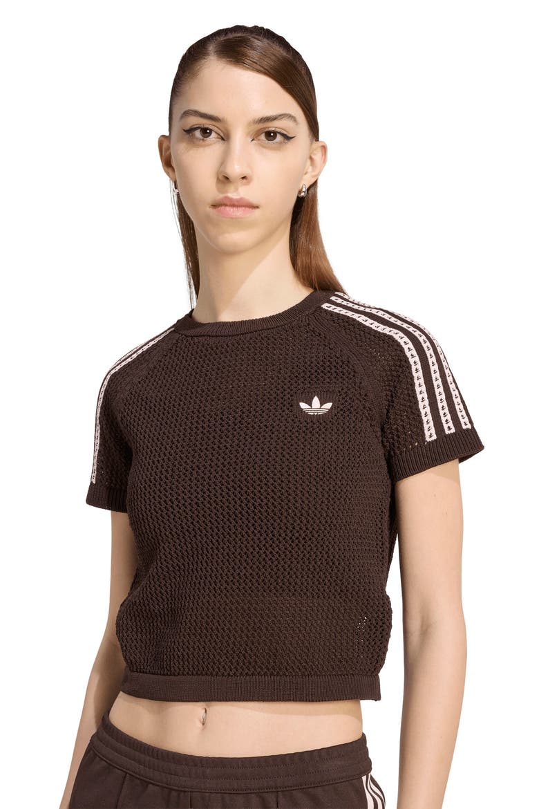 Open Stitch Short Sleeve Crop Sweater, Alternate, color, AURORA COFFEE
