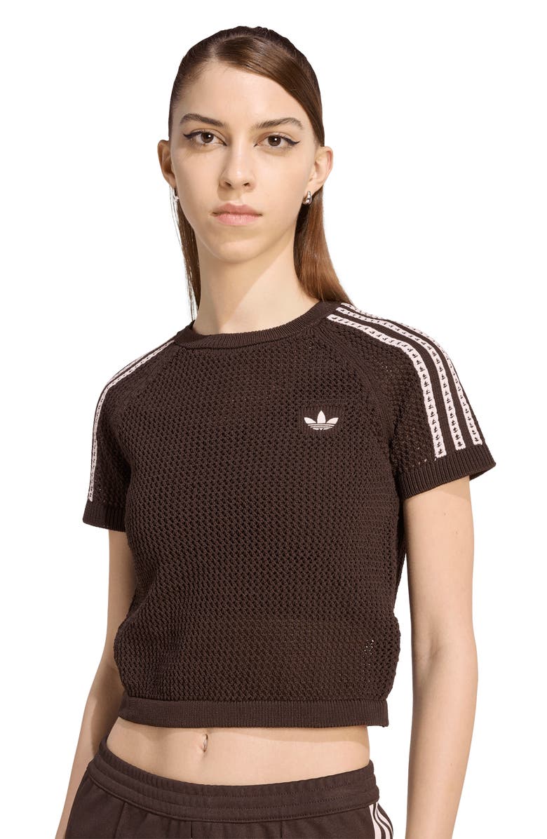 adidas Originals Open Stitch Short Sleeve Crop Sweater, Alternate, color, Aurora Coffee