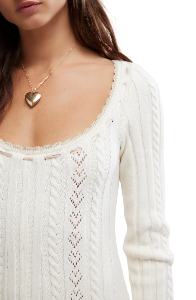 Free People Heart of Gold Long Sleeve Cable Maxi Sweater Dress, Alternate, color, Egret