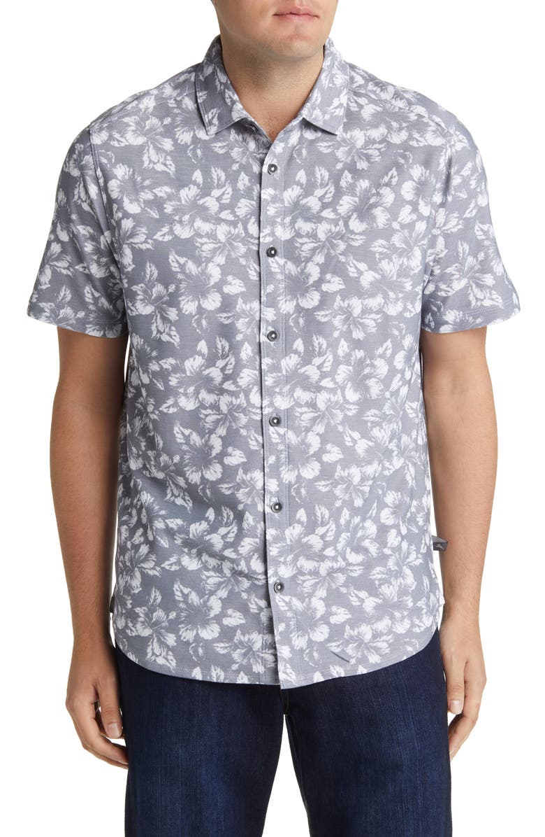 Tommy Bahama Flora IslandZone<sup>®</sup> Floral Piqué Short Sleeve Button-Up Shirt, Main, color, 