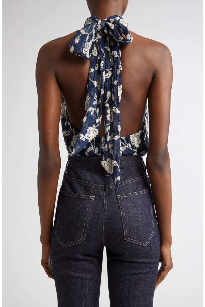 Emerie Embroidered Halter Neck Top, Alternate, color, SPRING NAVY LILY