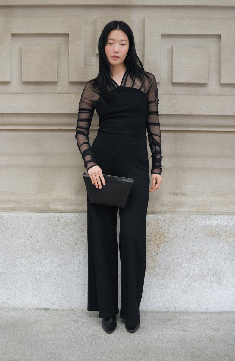 Marcella Lita Mesh & Ponte Top, Alternate, color, Black