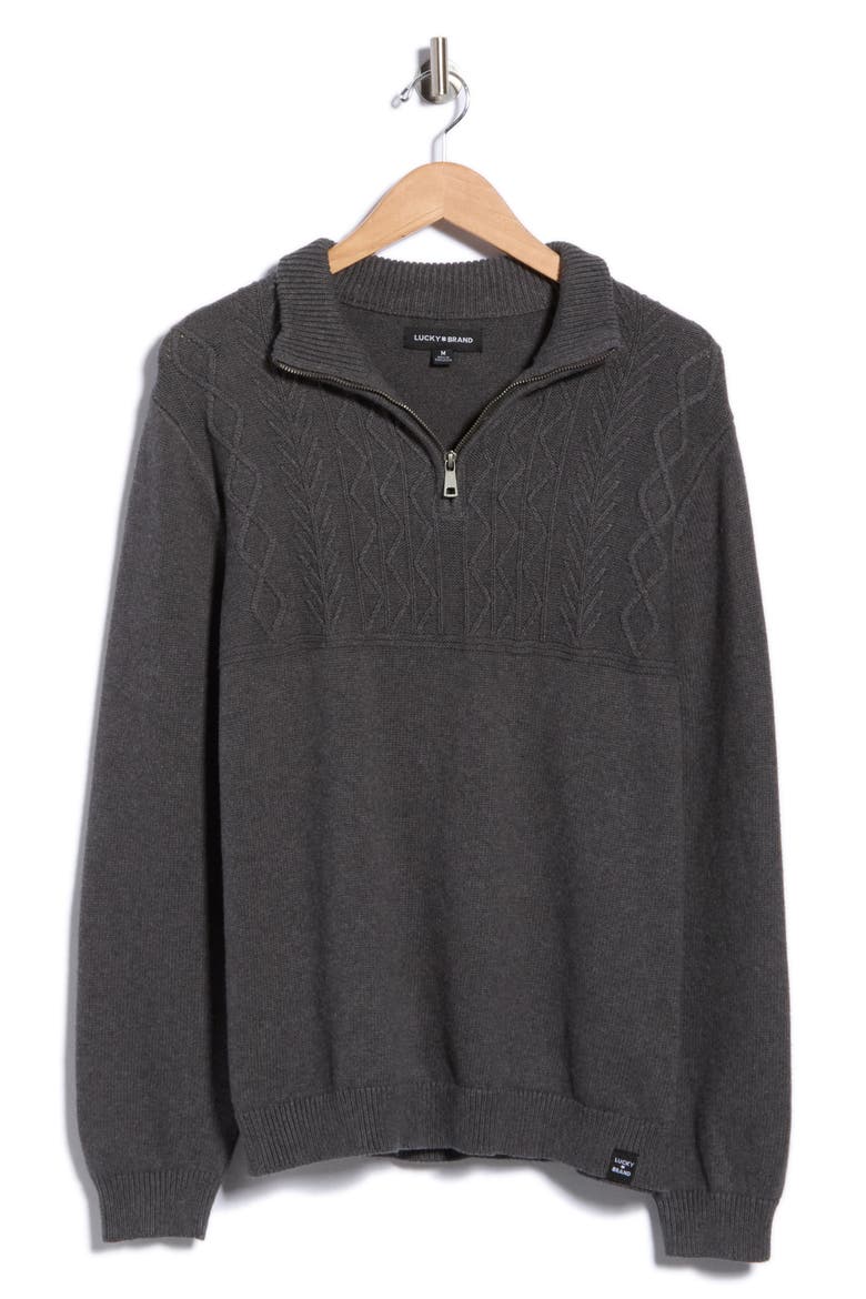 Cable Mock Neck Quarter Zip Sweater, Main, color, MEDIUM GREY HEATHER