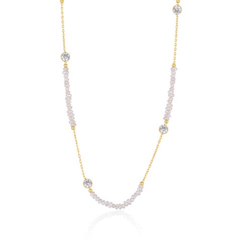 Baroque Irregular Pearl Jewelled Sterling Silver Chain Necklace In Gold
