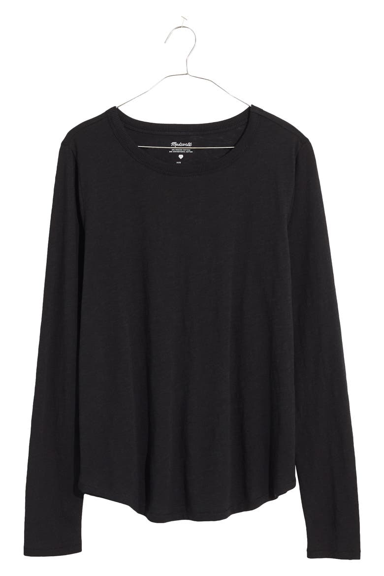 Whisper Cotton Rib Crewneck Long Sleeve T-Shirt, Alternate, color, TRUE BLACK