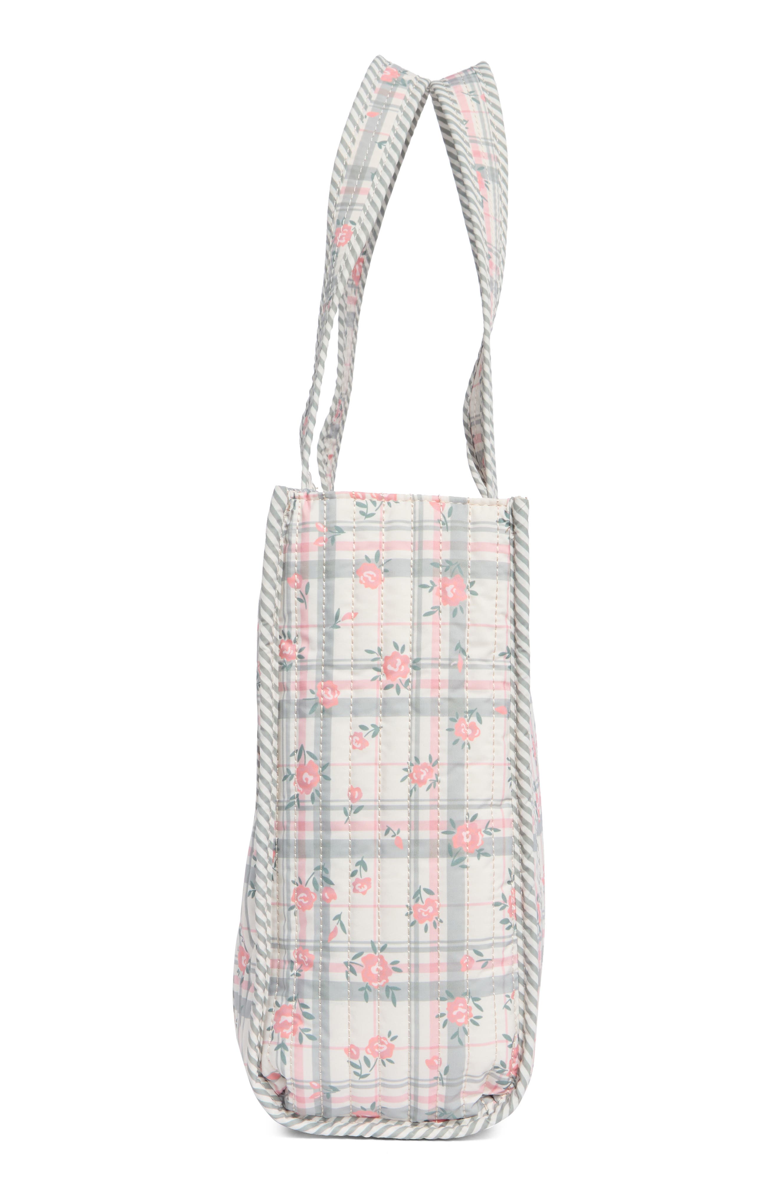 Nanette Lepore Floral Quilted Tote with Bear Charm & Crossbody Bag, Alternate, color, Dusky Pine Plaid Block Floral
