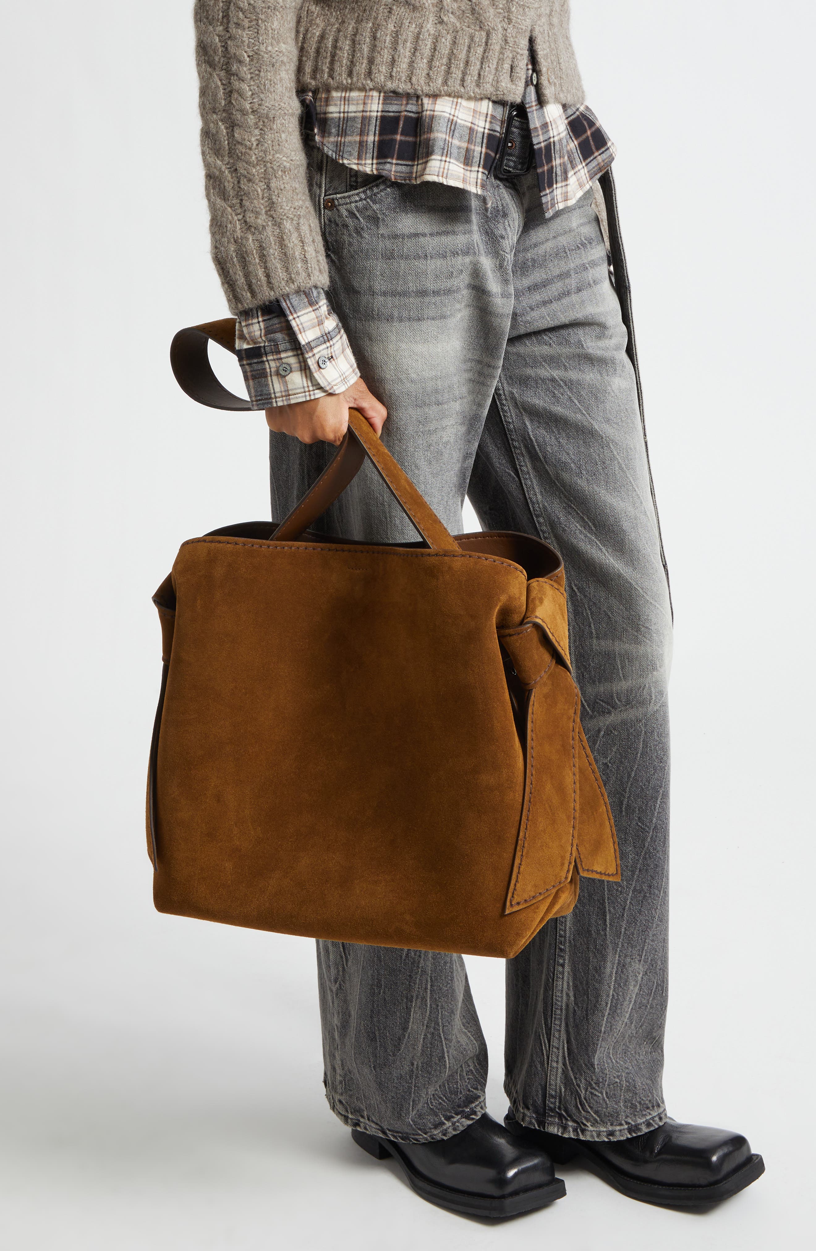 Midi Musubi Suede Shoulder Bag, Alternate, color, COGNAC BROWN