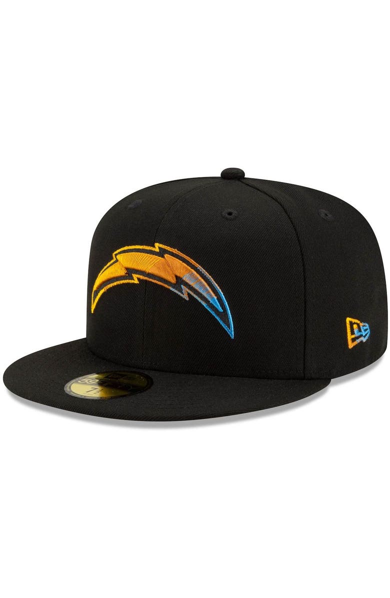 New Era Men's New Era Black Los Angeles Chargers Logo Color Dim 59FIFTY Fitted Hat, Main, color, 