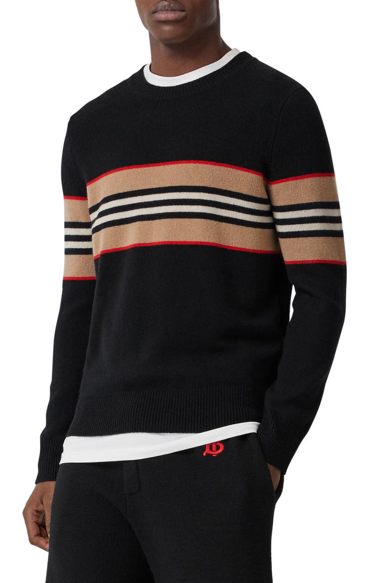 Icon Stripe Cashmere Sweater, Alternate, color, BLACK