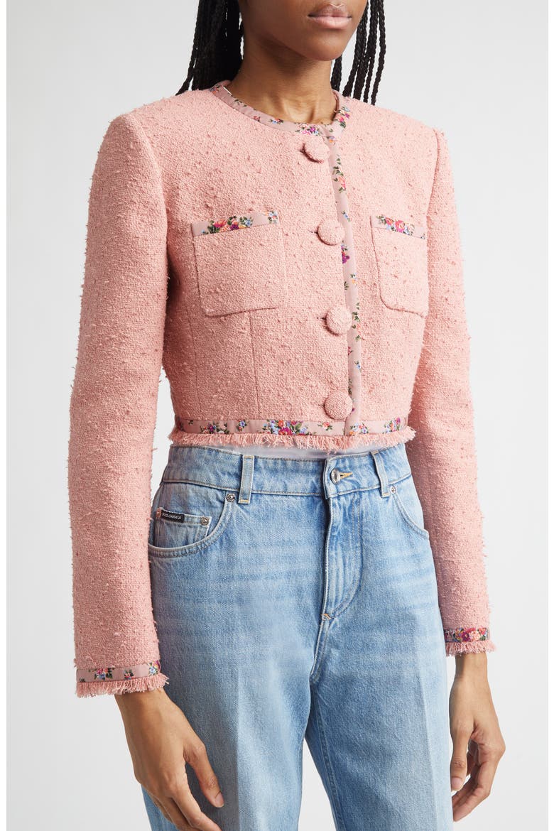 Floral Trim Crop Tweed Jacket, Alternate, color, ROSA POLVERE SCURO