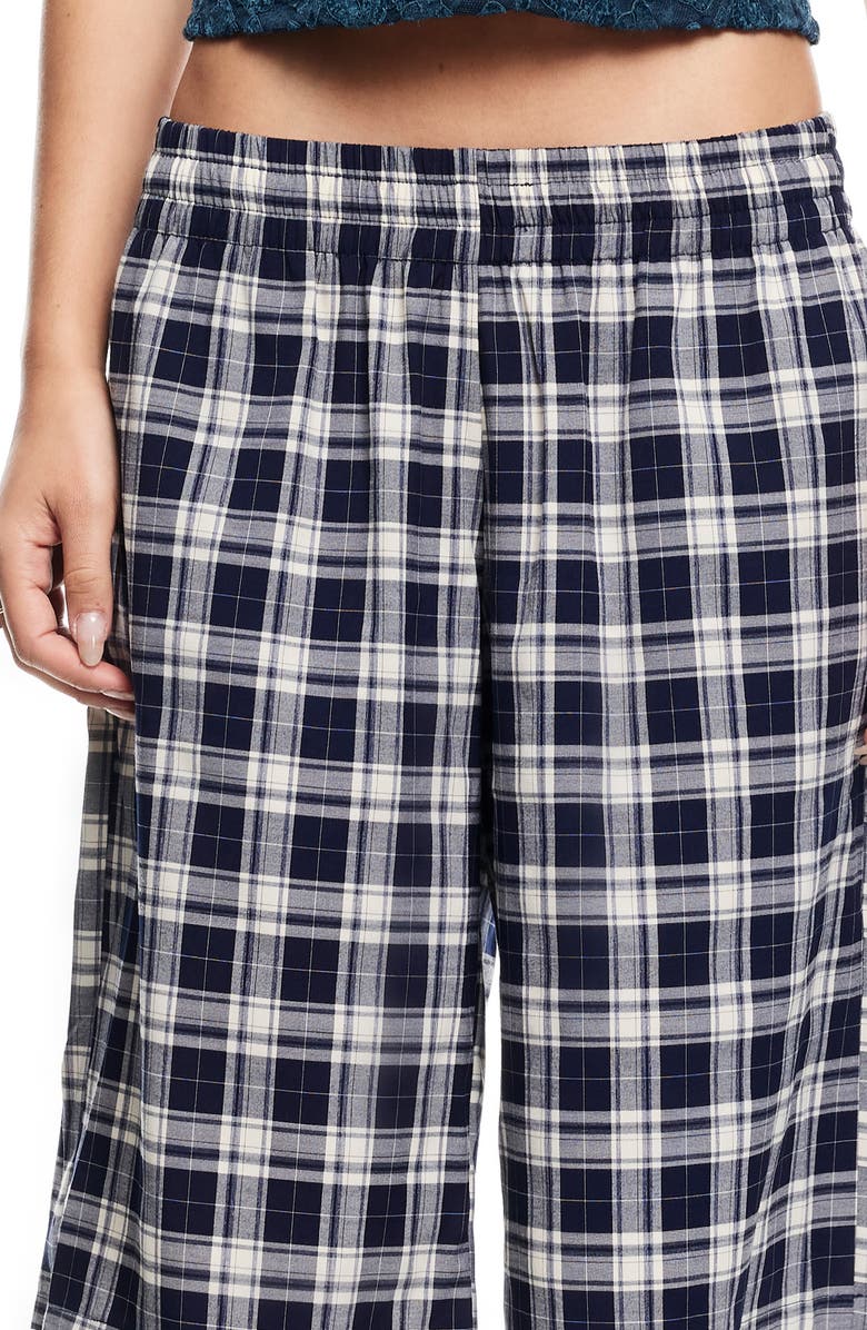 LIONESS Sevigney Plaid Long Shorts, Alternate, color, Navy Check