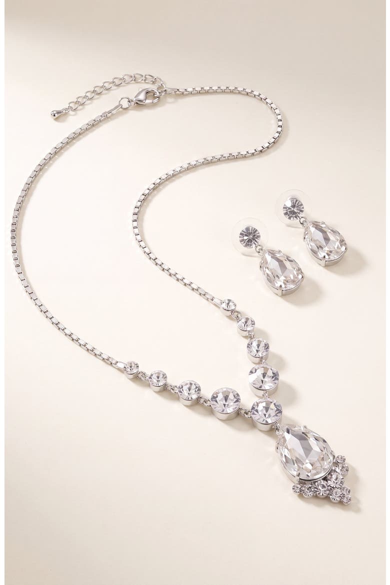 Elegant Teardrop Crystal Necklace Earrings Set, Alternate, color, Silver