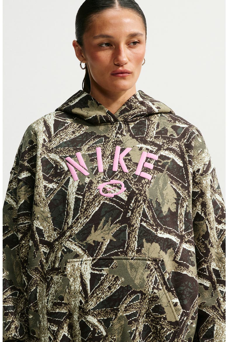Logo Graphic Camo Fleece Hoodie, Alternate, color, CAMO GREEN/ PINK RISE