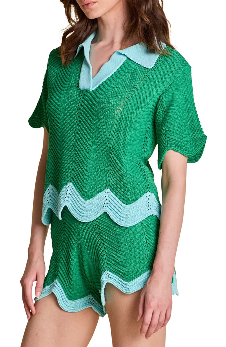 English Factory Scallop Short Sleeve Knit Polo, Alternate, color, 