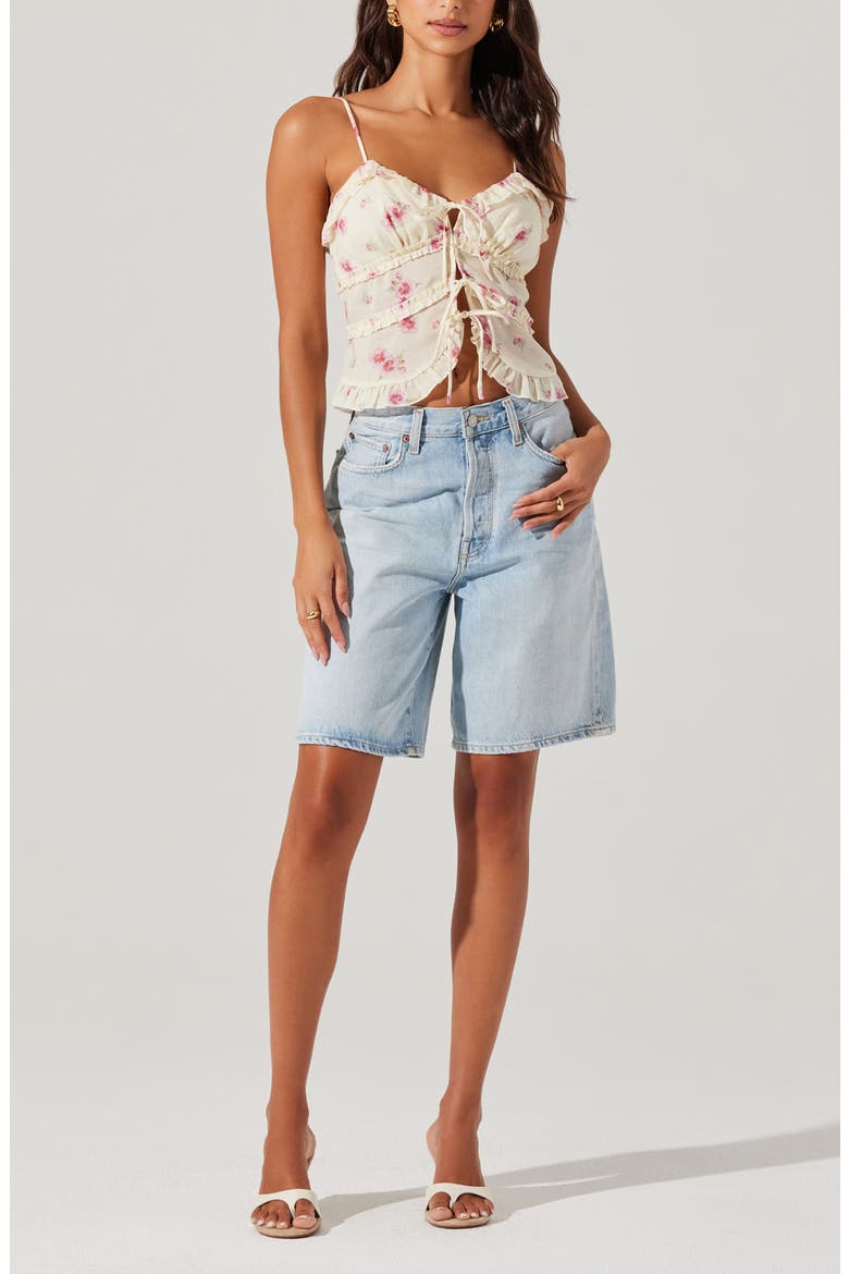 Islah Floral Ruffle Tie Front Crop Camisole, Alternate, color, IVORY PINK FLORAL