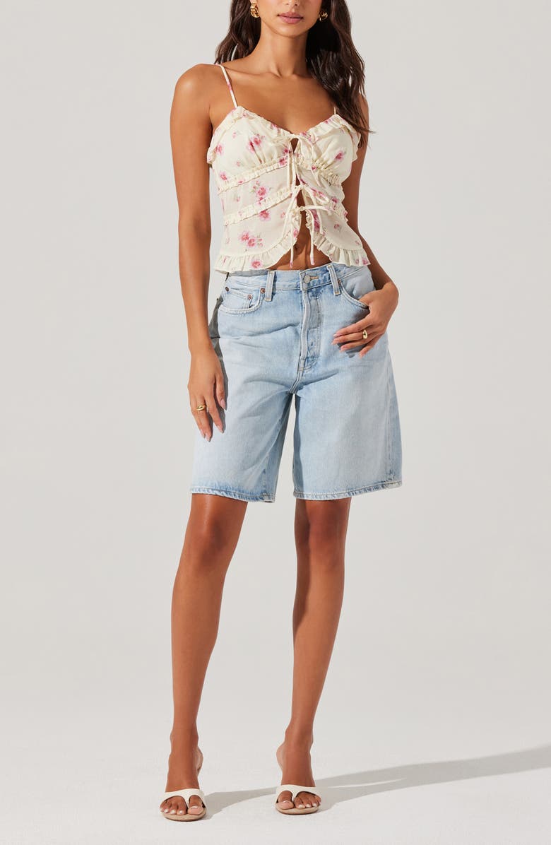ASTR the Label Islah Floral Ruffle Tie Front Crop Camisole, Alternate, color, Ivory Pink Floral