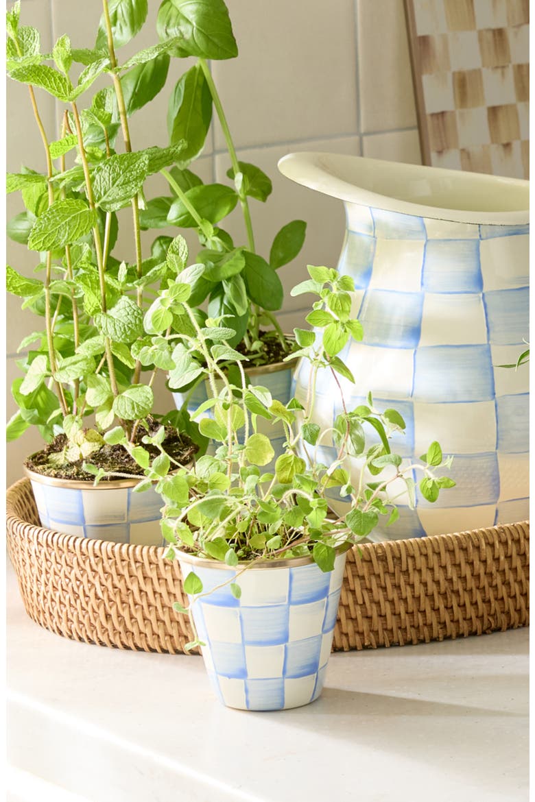 Sky Check Enameled Steel Set of 3 Herb Pots, Alternate, color, SKY CHECK