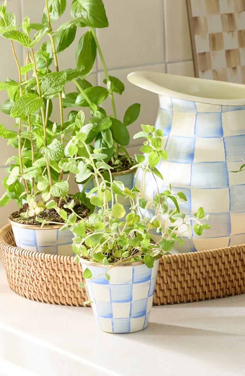 MACKENZIE CHILDS Sky Check Enameled Steel Set of 3 Herb Pots, Alternate, color, Sky Check