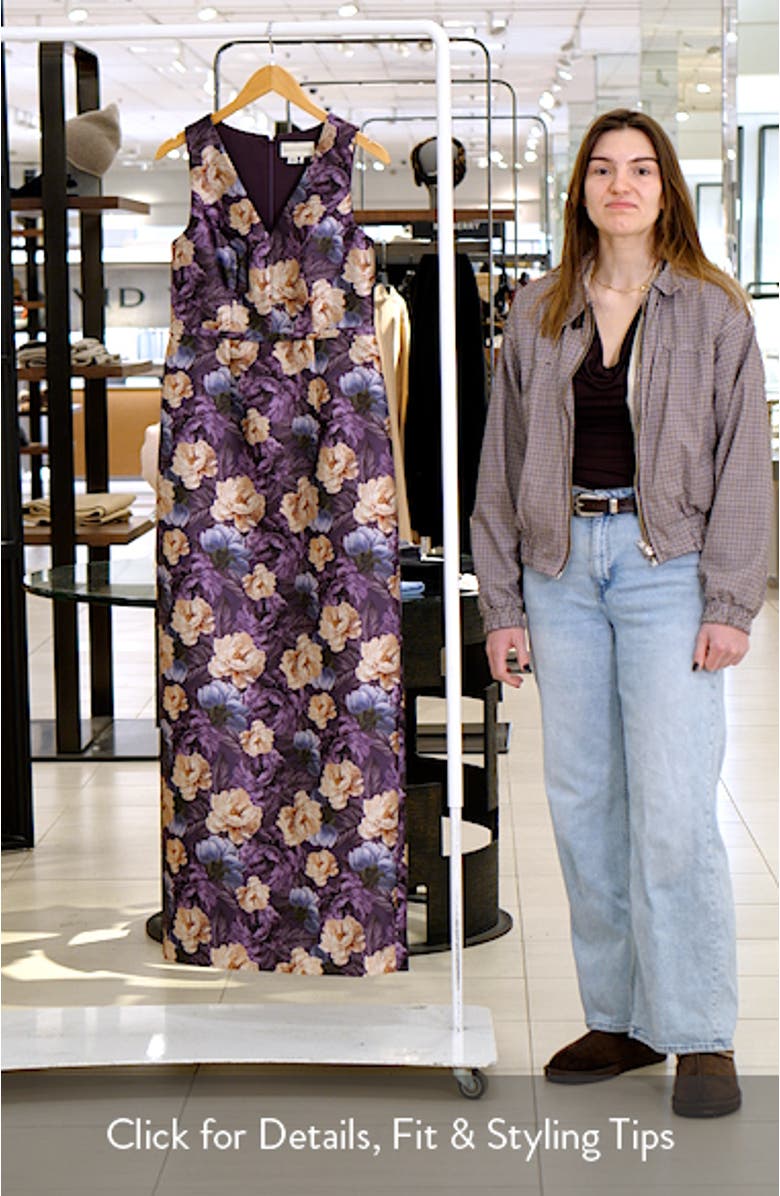 Adellyn Floral Print Sleeveless Column Gown, sales video thumbnail