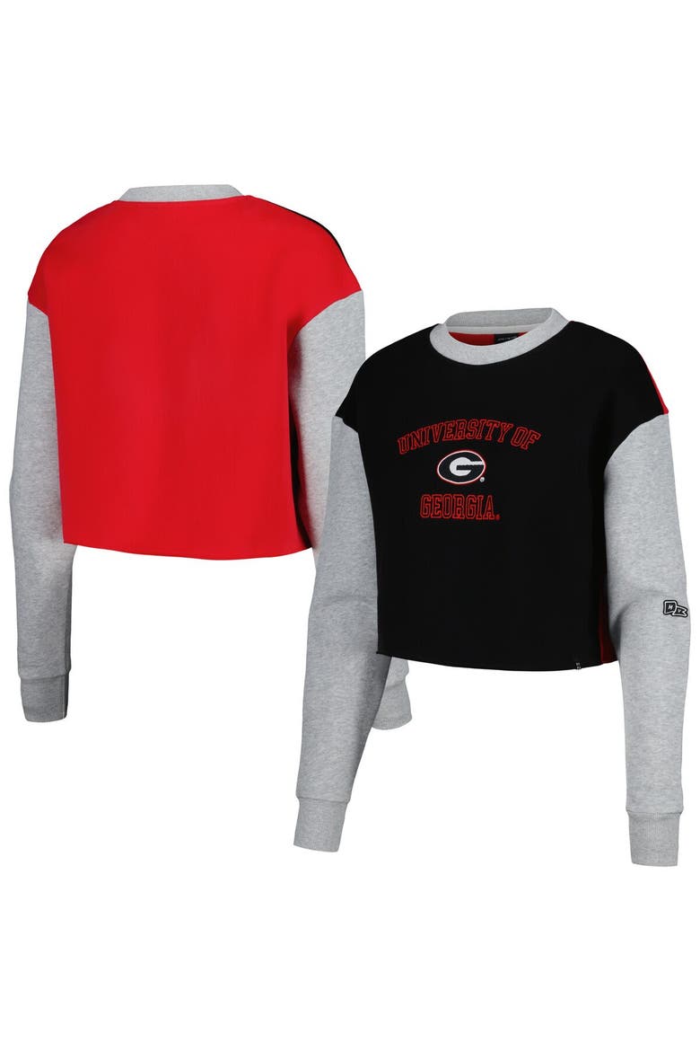 Women's Hype and Vice Black Georgia Bulldogs Colorblock Rookie Crew Pullover Sweatshirt, Main, color, Black