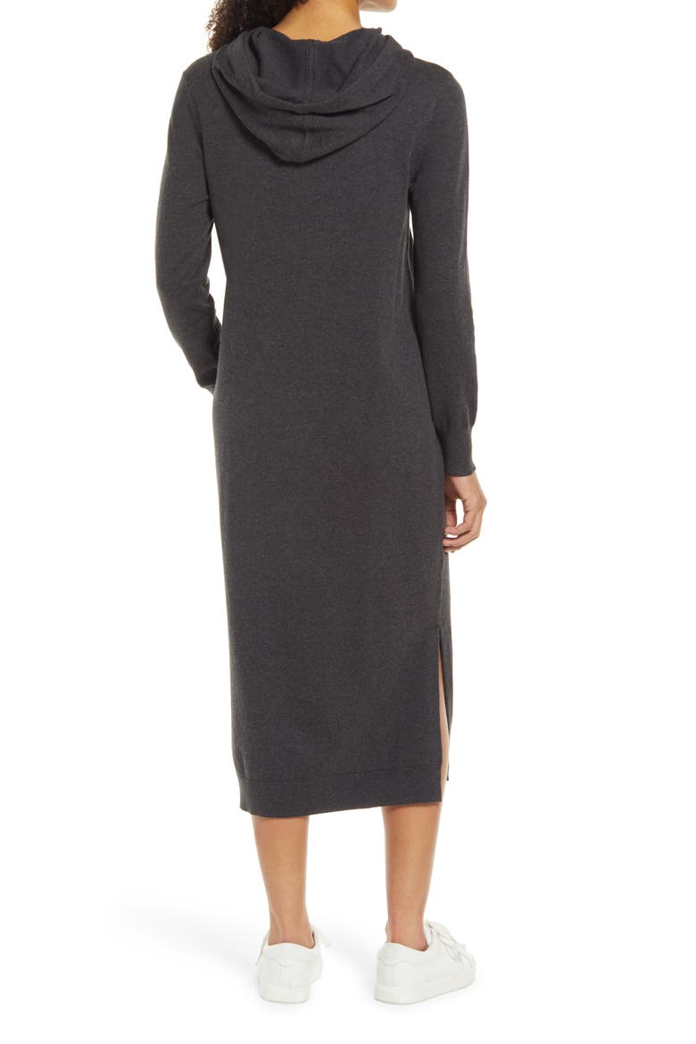 Hooded Midi Sweater Dress, Alternate, color, GREY DARK CHARCOAL HEATHER