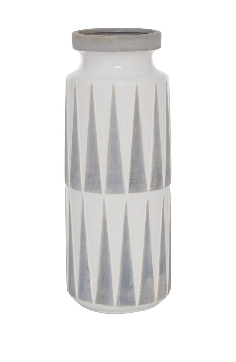 Novogratz White Ceramic Vase with Triangle Patterns, Main, color,