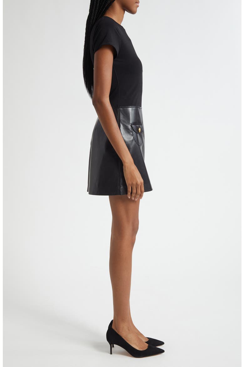 Mixed Media Faux Leather Dress, Alternate, color, BLACK
