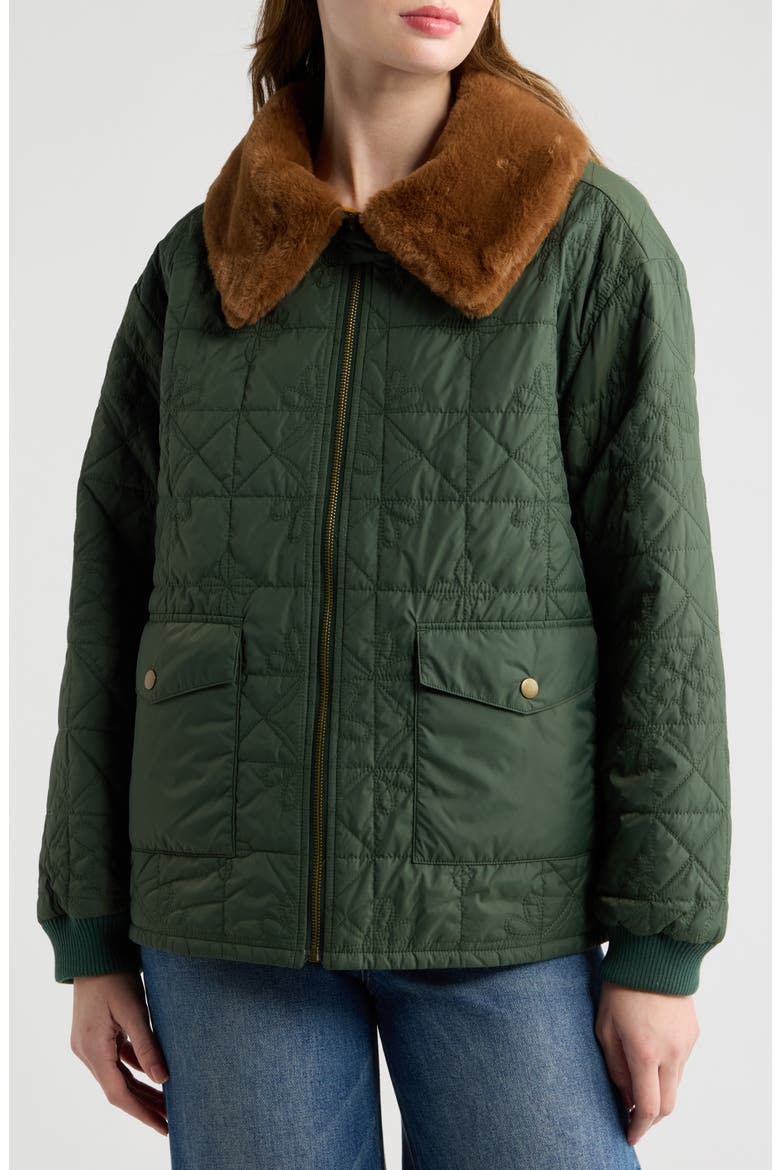 The Reversible Logger Puffer with Faux Fur Collar, Alternate, color, PINE AND AMBER