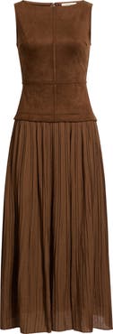 MOON RIVER Sleeveless Faux Suede Mixed Media Midi Dress