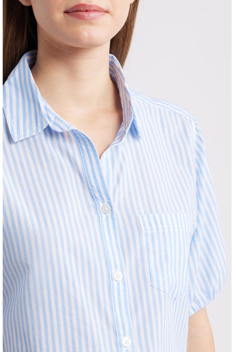 Corey Stripe Short Sleeve Cotton Blend Button-Up Shirt, Alternate, color, BLUE WAVE